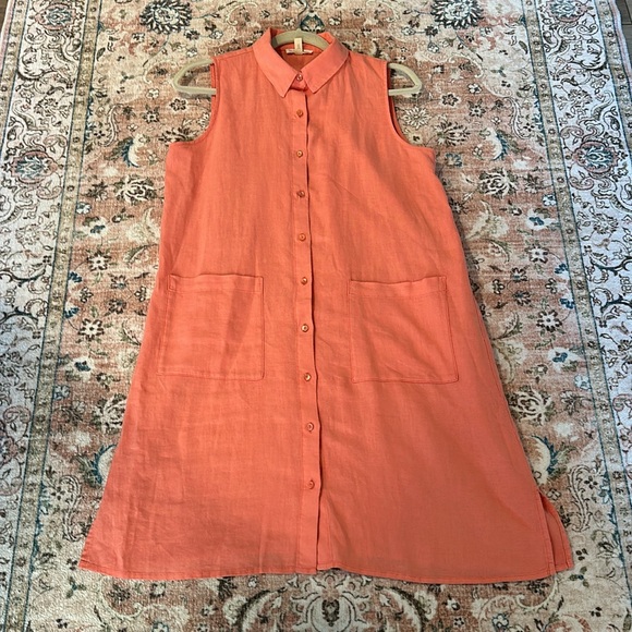 Eileen Fisher Organic Linen Sleeveless Dress Petite Small - Picture 2 of 10